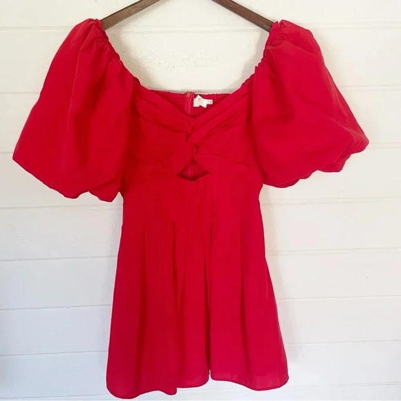 Like new! ASTR The Label Serilda Cutout Puff Sleeve Red Lyocell Mini Dress Small - Picture 15 of 15